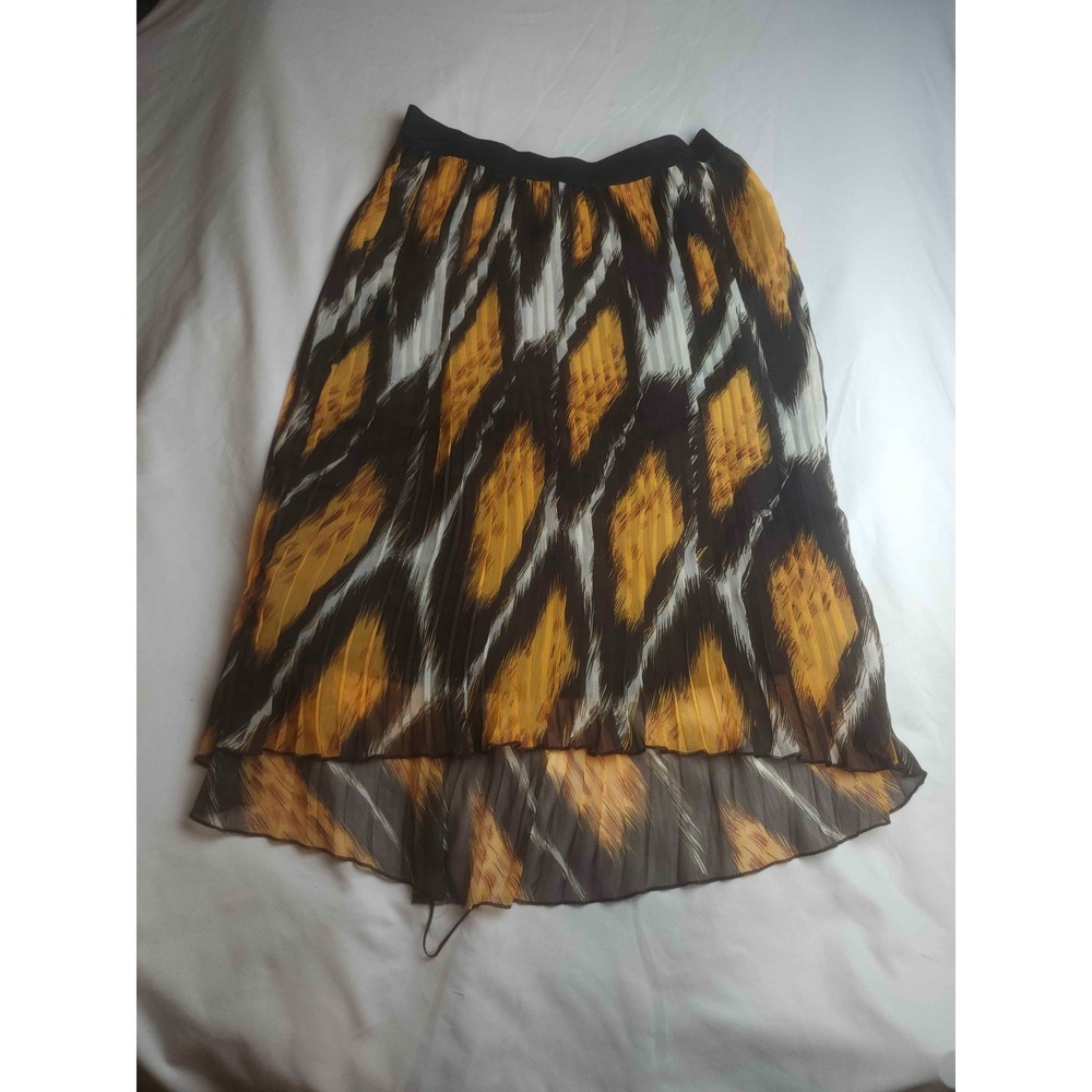Madison Midi Skirt L Yellow Black Ikat Boho Festival Hippie Artsy Streetwear